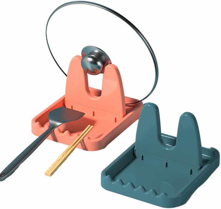 Vista 4 de Estante plegable para tapa de olla, soporte de cuchara de plástico, organizador de cocina para tenedor, espátula, sartén, estante de almacenamiento