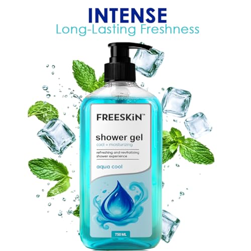 Image of Freeskin Aqua Cool Shower Gel-750ml | Refreshing & Revitalizing Body Wash | Cool, Energizing & Hydrating Formula | Long-Lasting Freshness for Men & Women | Suitable for All Skin Types | Gentle Daily Cleansing Shower Experience