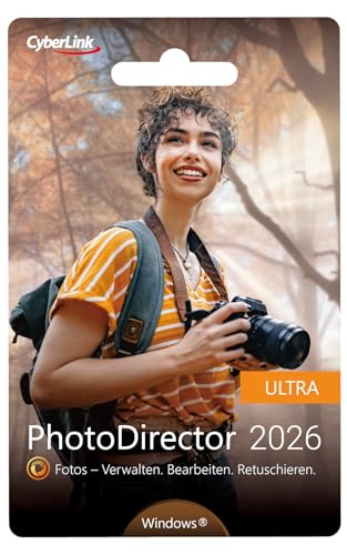 Cyberlink PhotoDirector 2026 Ultra - Leistungsstarkes Bildbearbeitungsprogramm Komplettes Fotostudio - Erstellt perpekte Fotocollage - Fotoshow - Dauerlizenz für Windows (ProduktKeyCard) #PKC