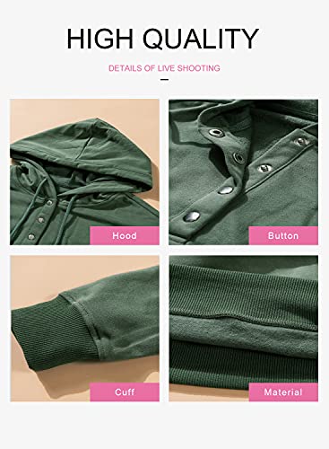 Dokotoo Women's Fashion Hoodies & Sweatshirts Drawstring Long Sleeve Front Button Collar Hooded Pullovers With Pockets Winter Sweatshirts For Women Loose Fit Casual Ladies Fall Shirt Tops Large Green #TOP3