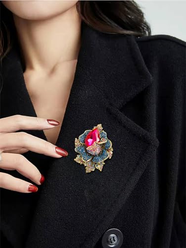 Image of Rhinestone Flower Brooch For Women Crystal Rose Flower Brooch Pin Big Size Rhinestone Crystal Flowers Broochs Stylish Rhinestone Rose Flowers Pin Elegant Clothing Hat Bag Accessories