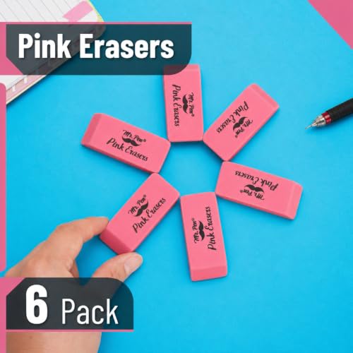 Image of Mr. Pen- Pink Pencil Eraser, 6 Pack, Large Latex Free | Block Erasers for School, Office, Art Sketching, Homework, Exams, Clean Smudge-Free Correction