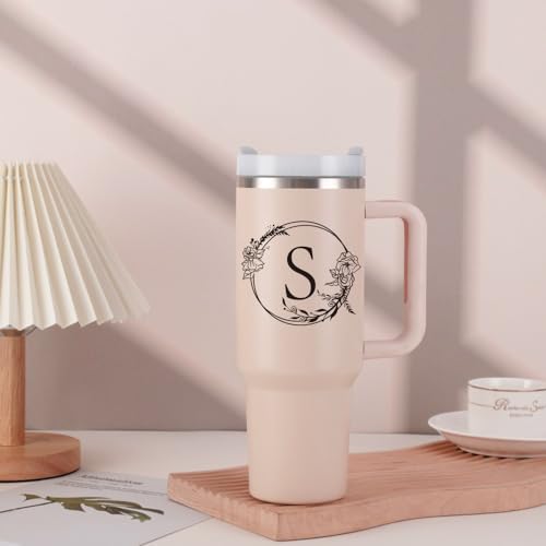 Personalized 40oz Tumbler Cup with Initials.Cup with Letter S 40oz Tumbler with Handle.Custom Tumbler Cup with Letter.Initial Monogram Tumbler Mug Gifts for Women Birthday Christmas. by AMZUShome - Image 3