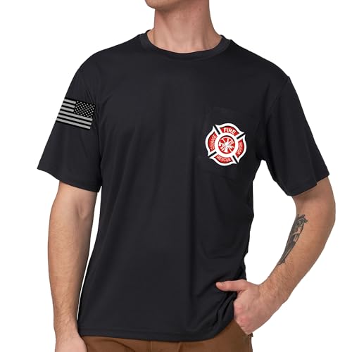 A-SAFETY Hi Vis Neon Safety Shirt | Reflective Construction Work T-Shirt with FIRE - Black L