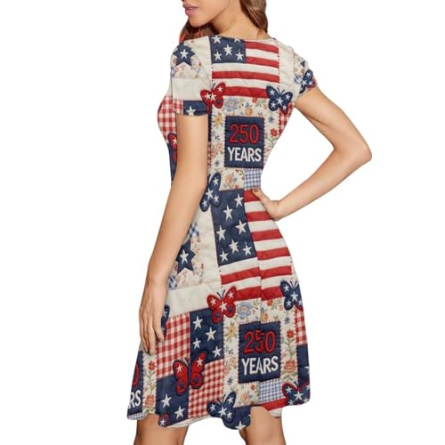 Image of POLERO Sunflower Dress for Women Floral Summer Dresses Short Sleeve Casual Sundresses Midi Dresses