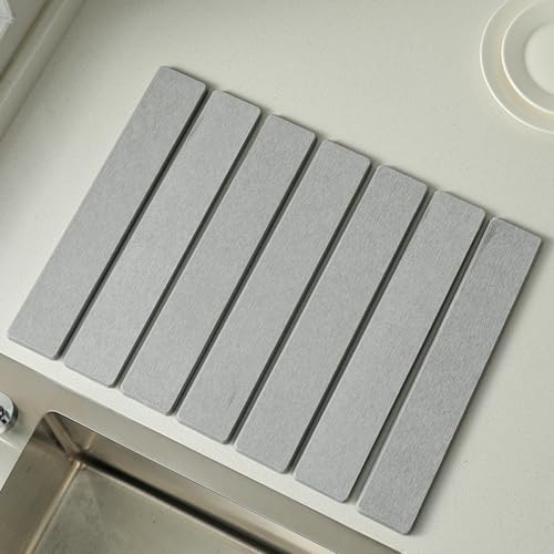 Alfombra de Diatomita para Cocina 40x30cm - Absorbente Ultra Rápida, Antideslizante para Platos Mojados, Plegable en Lavabo y Encimera, Secado Natural sin Bacterias (Mantenimiento Fácil) (Gris)
