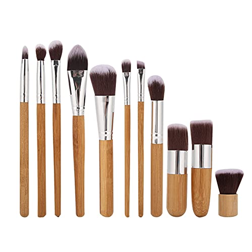 Qukaim Juego de 11 brochas de maquillaje facial, mango de madera, cepillo de fibra suave para aplicación de maquillaje, ideal para uso profesional y personal