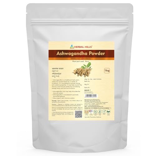 Image of Herbal Hills Ashwagandha Powder, (1kg Pack) | Supports Stress Relief & Energy Levels | Ashwagandha Churna For Immunity, Strength & Vitality | With Withania Somnifera Root