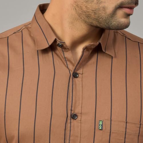 Image of Solid Regular Fit Cotton Casual Strips Shirt for Men || Spread Collar || Full Sleeves (XXX-Large, Brown)