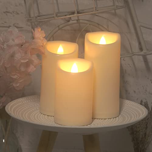 Image of CANDLE CHOICE Outdoor Battery-Operated Flameless Candles with Remote Timer Waterproof Flickering Plastic Electric LED Pillar Lights for Lantern Patio Garden Wedding Halloween Christmas 3x5,6,7 inch 3 Pack