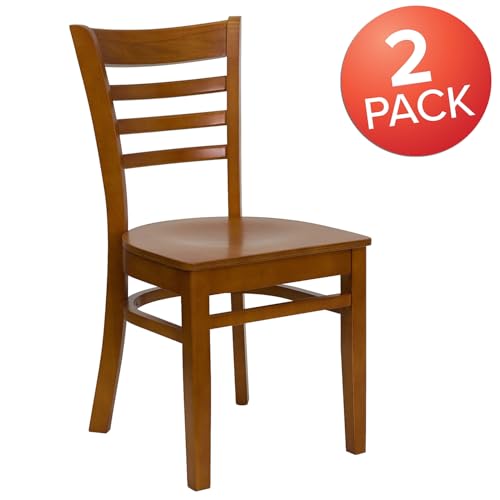Image of Flash Furniture 2 Pack HERCULES Series Ladder Back Cherry Wood Restaurant Chair