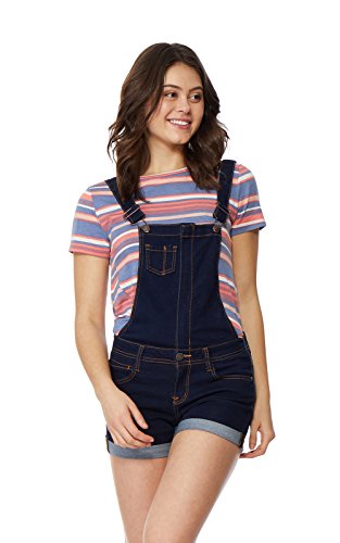 WallFlower Women's Juniors InstaSoft Denim Shortalls in Rinse, Medium