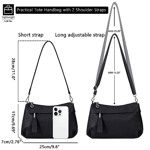 Image of Genuine Leather Purse for Women Hobo Bag Trendy Crossbody Bag and Shoulder Bag with 2 Straps