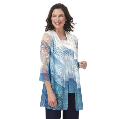 2-Piece Tank and Cardigan Set for Women, Lace Open Front Jacket with 3/4 Sleeves, Lightweight Summer Fashion