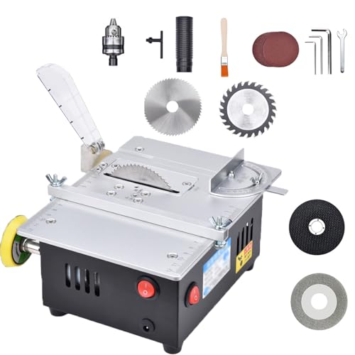 Mini Sierra de Mesa Multi Funcional,Mini Sierra de Mesa Eléctrica de Precisión,Altura de la Hoja de Sierra Ajustable de 0.1-20mm,con 4* Cuchillas,Fuente de Alimentación Ajustable de 7 Velocidades