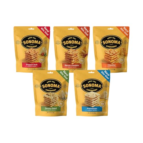Sonoma Creamery - Cheese Crisps, Variety Pack (Savory Seed, Pepper Jack, Parmesan, Cheddar, Bacon Cheddar), 2.25 Oz (5 Count) | High Protein | Low Carb | Gluten Free | Keto-Friendly