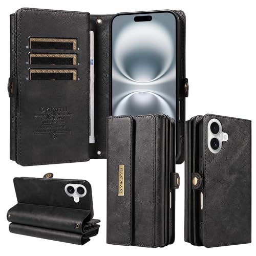 Étui iPhone XR noir avec portefeuille cuir et bandoulière amovible
