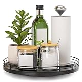 Lazy Susan - Portaspezie girevole da 25,4 cm, antiscivolo, da cucina, con pallet in legno e struttura in metallo, per armadio interno, per riporre spezie, armadio, bagno, tavolo da pranzo