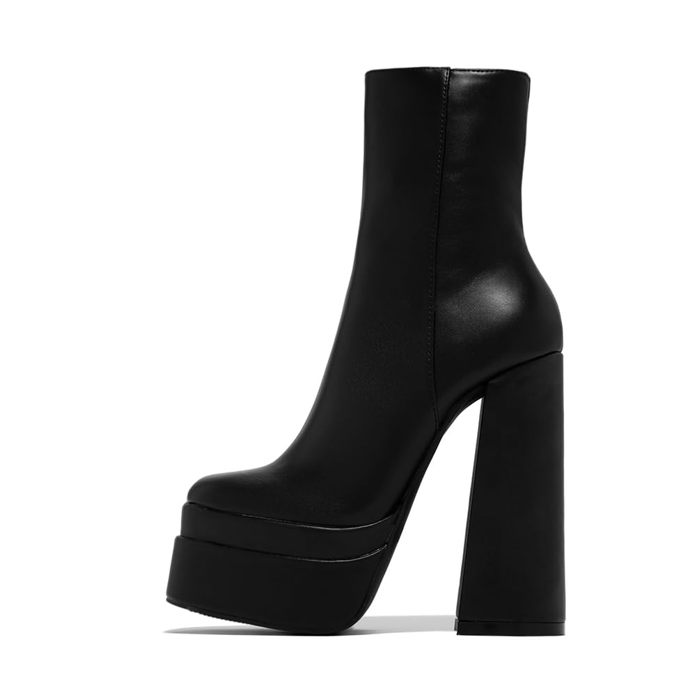 MeiLuSiPlatform Boots for Women Square Toe Platform Chunky Heels Black Boots Fashion Platform Combat Goth Boots Side Zip
