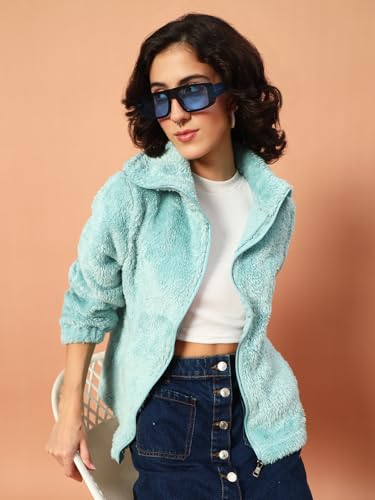 Image of THE DRY STATE Women's Fur Jacket With Wing Collar & Front Zip Open