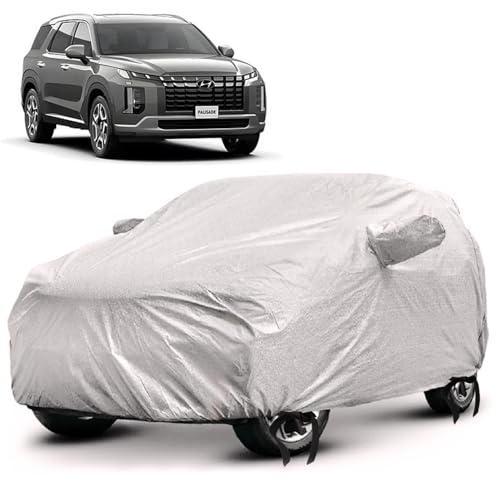 Image of SENSI Waterproof, UV Protection Car Cover for Hyundai Palisade with 4 Tyre Belts & Mirror Pockets|, 3-Layer Stitched, Cover - Protects Against Dust, Sun & Rain