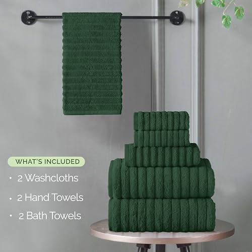 Image of Elegant Comfort 100% Turkish Cotton Corduroy Ribbed Luxury Bath Towels 6-Piece Set, Premium Feel - Quick Dry, Highly Absorbent, Contains 2 Bath Towels, 2 Hand Towels, and 2 Washcloths, Hunter Green