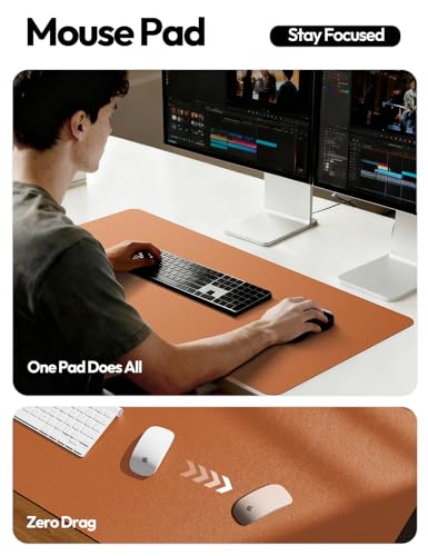 Image of YSAGi Leather Desk Pad Protector, Office Desk Mat, Large Mouse Pad, Non-Slip PU Leather Desk Blotter, Laptop Desk Pad, Waterproof Desk Writing Pad for Office and Home (47.2 inch x 23.6 inch, Brown)