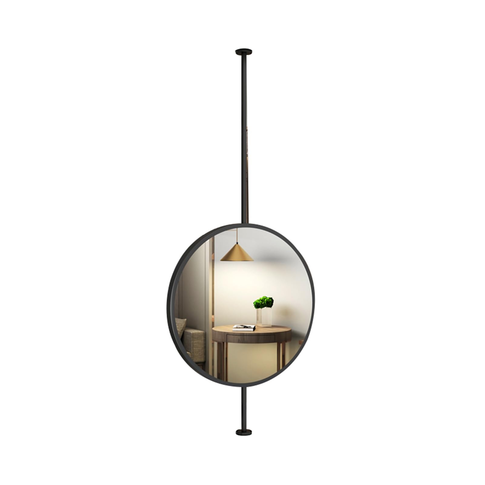 XTGDIEM Round Suspended Mirror – Vanity/shaving/makeup Suitable For Hotel And Apartment Decor (hanging Rod Customizable)(Black,60cm)