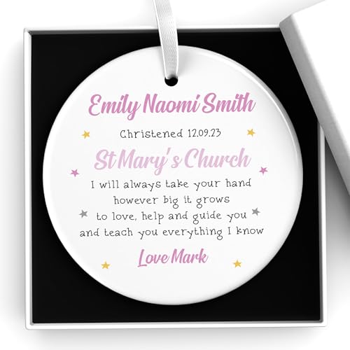 Beecreative Christening Gifts for Goddaughter, Personalised Christening Day Girls Granddaughter Niece Gift, From Godmother Godfather, Ceramic Ornament With Gift Box