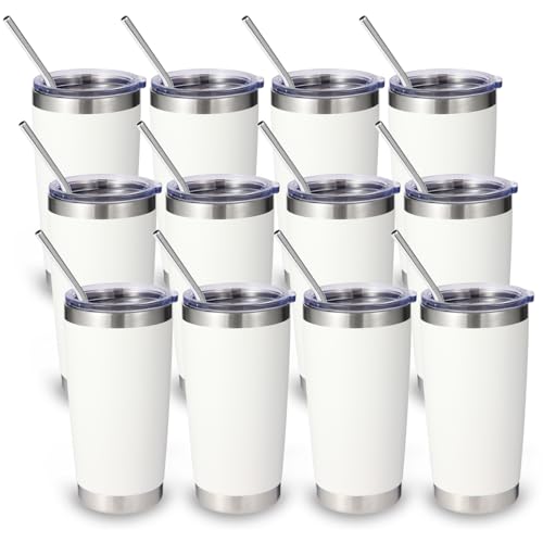 Reviews de Vaso blanco disponible en línea. 43 Volhoply 20oz Vaso de Acero Inoxidable con Tapa y Pajita a Granel 12 Pack,590ml Doble Pared Aislado Frascos de termos para café Portavasos Portavasos,termos al por...