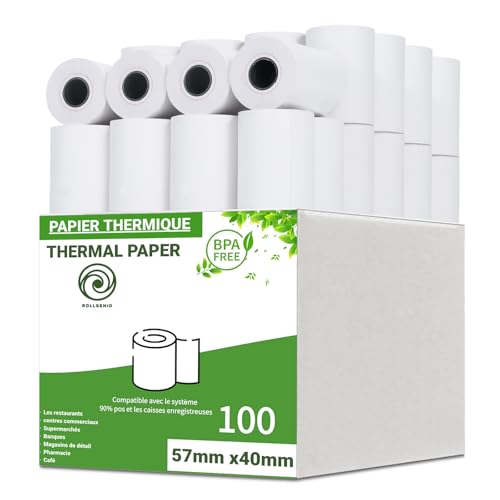 100 Rouleau tpe cb 57mm x 40mm x 12mm premium– Rouleaux pour terminal carte bancaire – Bobine papier thermique-sans BPA-Rollgenio