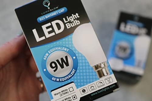 LumeGlow LED B22 Bayonet Cap Light Bulbs, 9w (60w Equivalent), Classic Shape, 5-Year Warranty, Long Life (50,000 Burning Hours). (Warm White (3000k), 3-Pack)