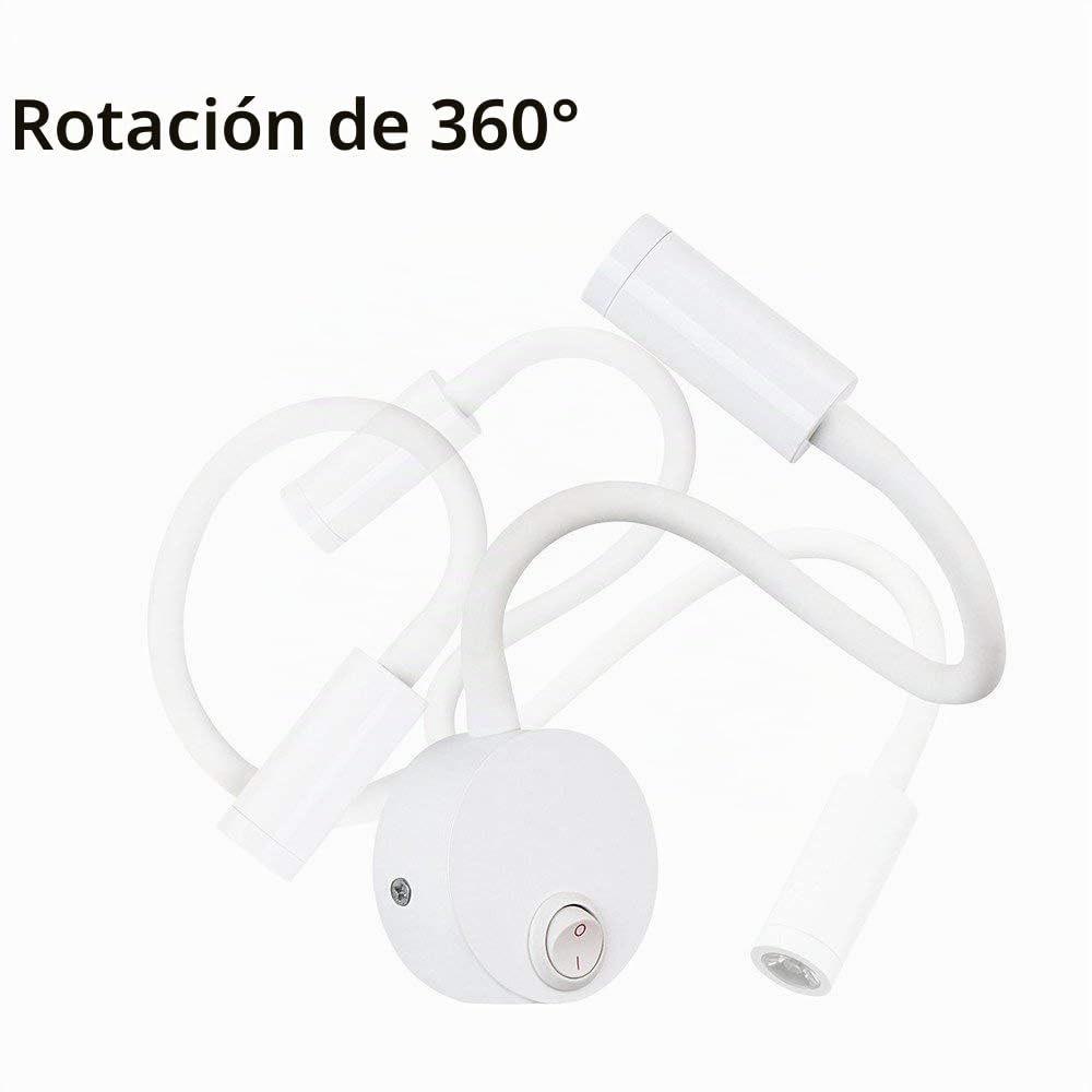 Lámpara de lectura de pared LED, color plateado de aluminio, lámpara de escritorio, luz cálida blanca, diseño de protección de ojos, lámpara de noche con interruptor