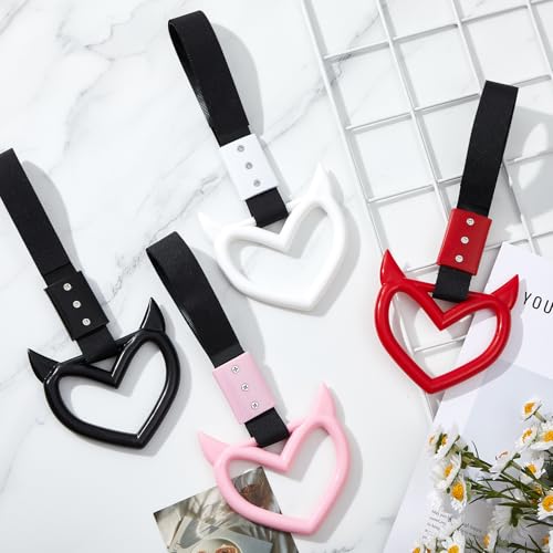 Image of Fabbay 4 Pieces Heart Handle Keychains Car Accessory Heart Hand Strap Drift Charm for Car Interior Exterior Decoration(Black, White, Red, Pink,Devil)