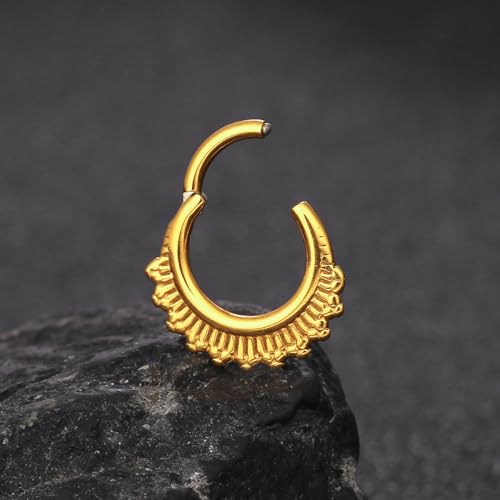 MOQIKAKA16G 8mm Floral Nose Rings Hoops, Surgical Steel Septum Rings Hoops, Hinged Segment Nose Lips Helix Cartilage Clicker Hoop Earrings for Rook Daith Tragus Piercing Rings for Women Men4