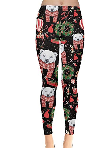 CowCow Womens Cute Polar Bear Black Xmas Scarf Leggings - 3XL