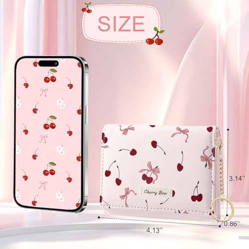 Image of Sunwel Fashion Cute Coquette Bow Wallet with Key-chain for Women Girls | Bow Print Wallet Card Holder ID Window