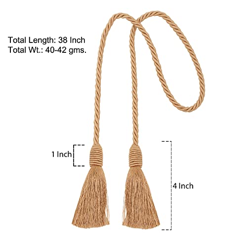 Image of 4 Pack Curtain Tiebacks Handmade Decorative Curtain Holdbacks Rope with Tassel - Gold