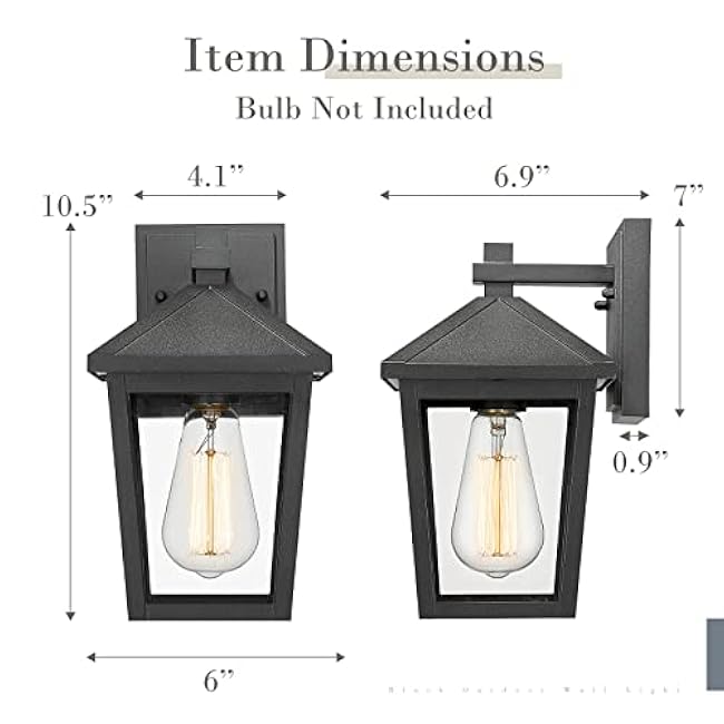zeyu Farmhouse Outdoor Porch Light, 10.5 Inch Modern Exterior Wall Mounted Light Fixture for House, Die-Cast Aluminum with Clear Glass, Black Finish, 20076BS BK