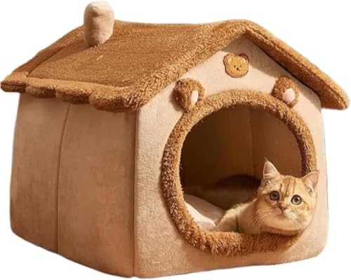 Tuyiutm ペットベッド 冬用 ふかふかドーム型 洗える犬小屋 オールシーズン対応 小型犬 テディ 冬 あったか かわいい 猫用ベッド 室内 猫用ベッド 犬用ベッド 秋冬 あったか ふかふか クッション付き (カーキ色,33*30*32CM)