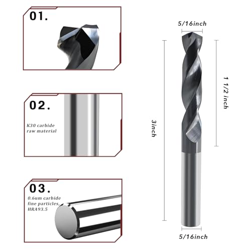 Image of 5 /16 Carbide Drill Bit: Max 700 Holes for Hardened Steel Stainless Steel Hot Working Steel Metal CNC Tungsten Solid Carbide TiAlSi Coating Jobber Drill Bits 135 Point Angle