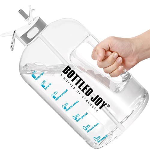 Water Bottle, 1 Gallon Water Bottle with Straw and Handle BPA-Free, Daily Water Intake Bottle with Time Markings Tracker to Remind the Drinking Time, Ideal for Gym Office Hydration