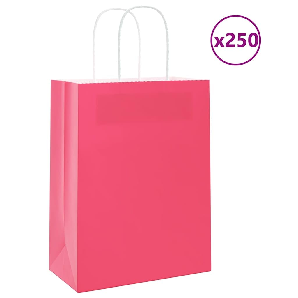 250 Stück Papiertragetaschen Rosa 21x11x28 cm Kraftpapier Geschenktüten mit Henkeln für Einkauf Takeaway Party