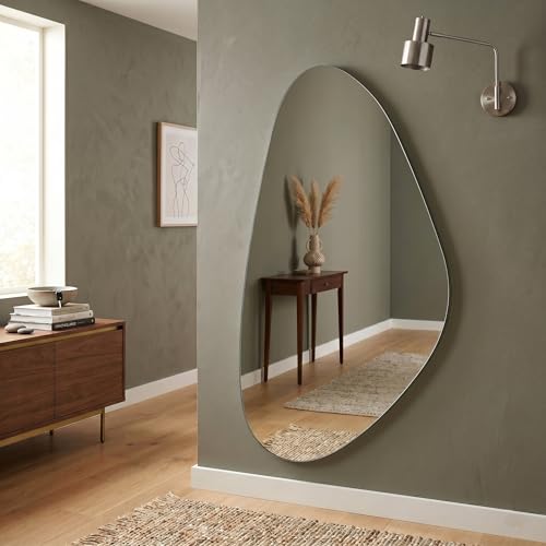 Image of DEENZ Frameless Asymmetric Decorating Mirror - Irregular Shape Beveled Wall, Modern Tear Drop 50X70Cm Pebble, Silver (Design 842)