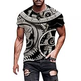 BIFUTON Shirts for Men, Men 3D Print T-Shirts Short Sleeve Funny Clock Graphics Crew Neck Tee Tops Casual Slim Fit Spring Tees Blouse