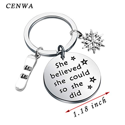 Image of CENWA Snowboarder Gift 3D Snowboard and Snowflake Pendant Snowboarding Keychain Snowboarder Team Gift She Believed She Could