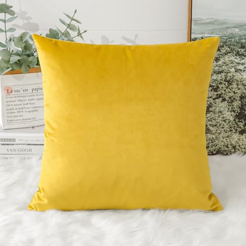 Artscope Luxury Velvet Cushion Covers Decorative Square Pillowcases Soft Solid Cushion Cases for Couch Sofa Bedroom Home Decor 40x40cm Golden Yellow - Image 3