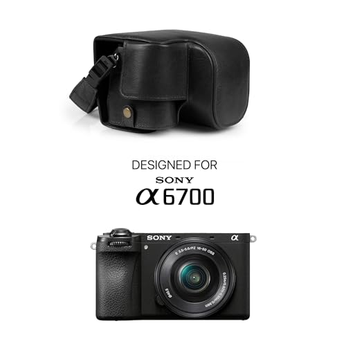 Image of Mega Gear Genuine Leather Camera Case for Sony Alpha a6700 (16-50mm) - Stylish and Protective - Black