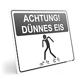 PRINTIMA Warnschild „Achtung! Dünnes Eis” 40x30cm aus PVC inkl. Befestigung – wetterfeste Sicherheitstafel mit Symbol für Teiche, Seen, Uferzonen & Eisflächen