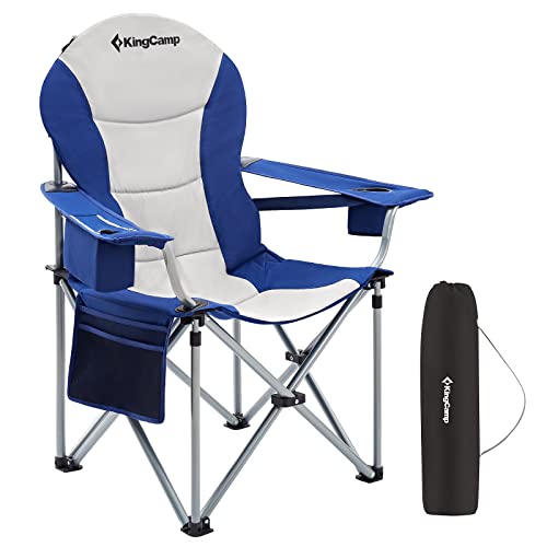 KingCamp Camping Folding Chair Outdoor Lawn Oversized Chairs for Outside Portable Padded Backrest Camp Chair for Heavy Duty Adults with Cooler Bag Side Pocket Supports 353 lbs(Navy/Grey)